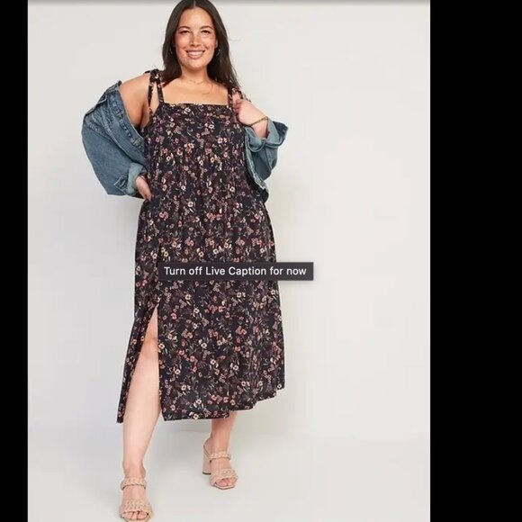 Old Navy Tie-Shoulder Floral Split Front Midi Swing Dress Size XXL Boho Babydoll - Picture 1 of 11